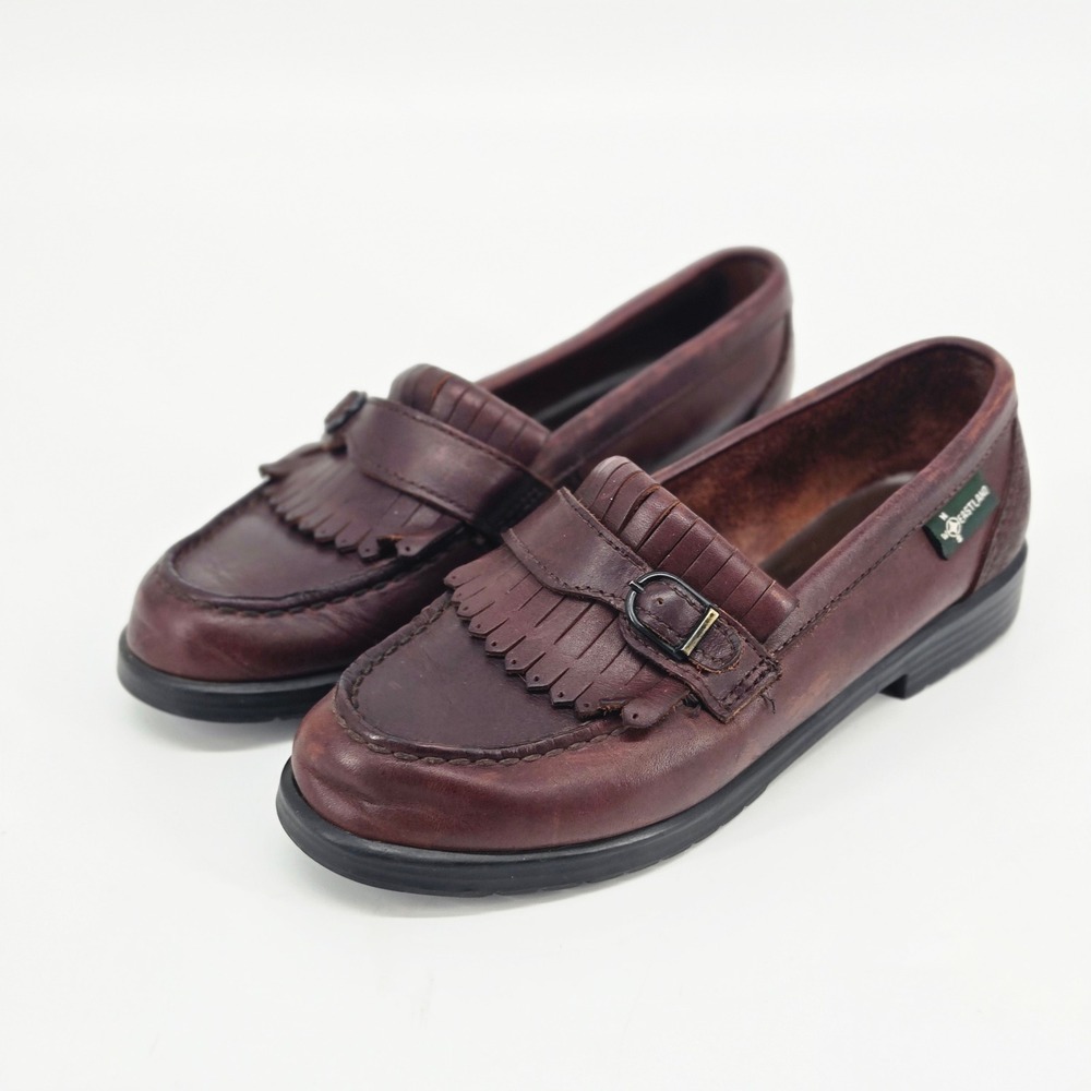 Eastland Vintage 90s Brown Leather Kiltie Fringe Buckle Penny Loafers Shoes 7M - Picture 2 of 12